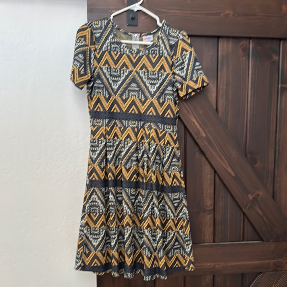 LuLaRoe Black and Gold Geometric Midi Dress